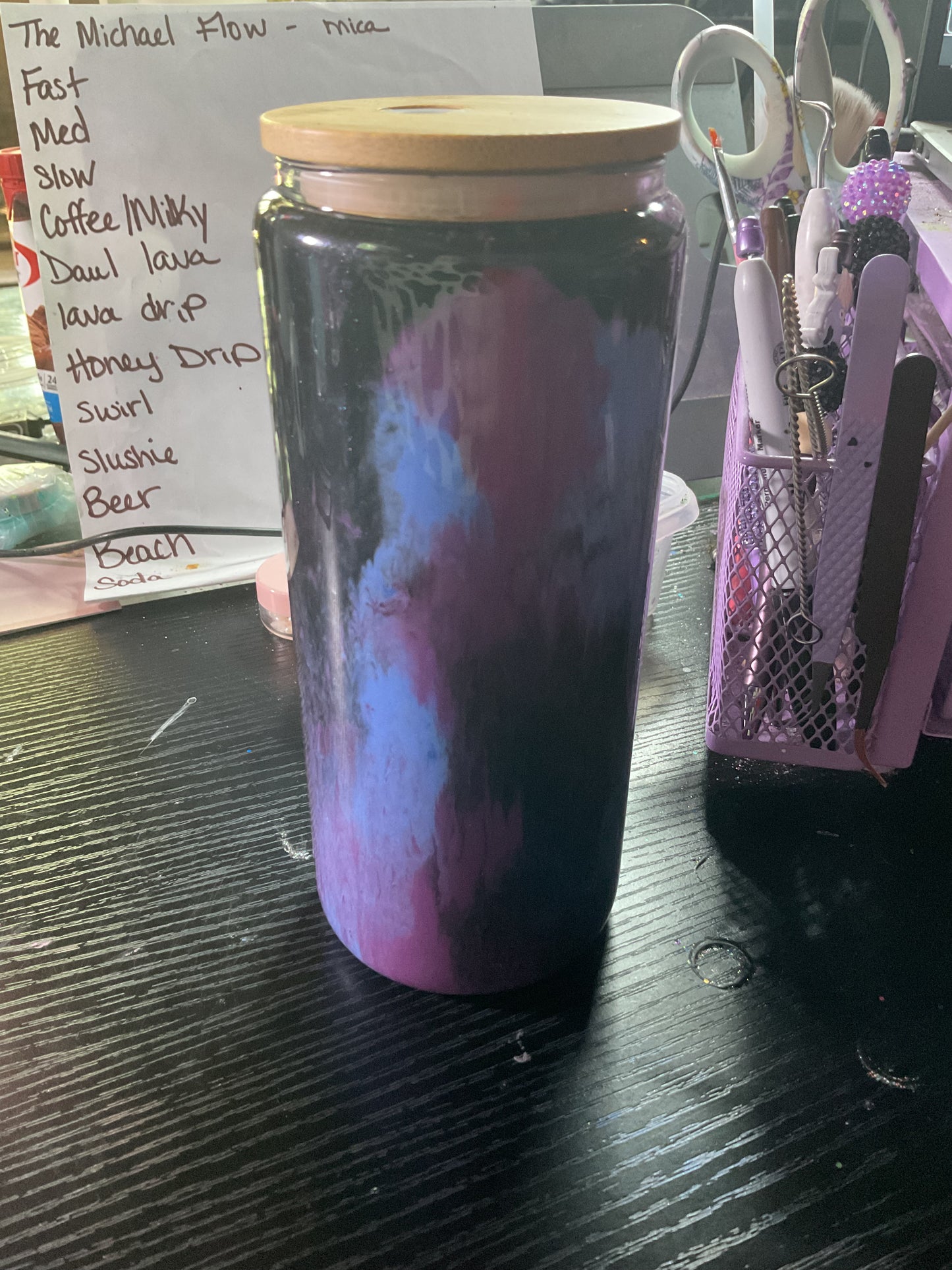 20 oz glass purple, blue and black swirl