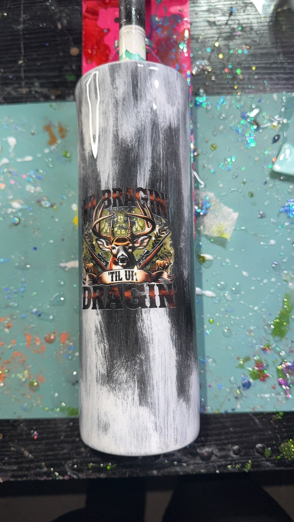 30 oz Black and white wood grain Epoxy tumbler